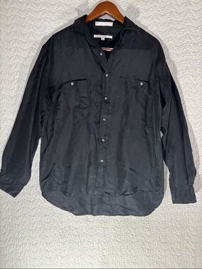 Perry Ellis Black Silk Casual Button-Down Shirt